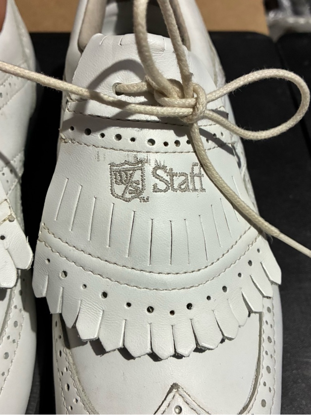 Wilson Staff White Leather Kiltie Wingtip Golf Shoes Loafers Size 7.5 Spiked - Picture 9 of 10